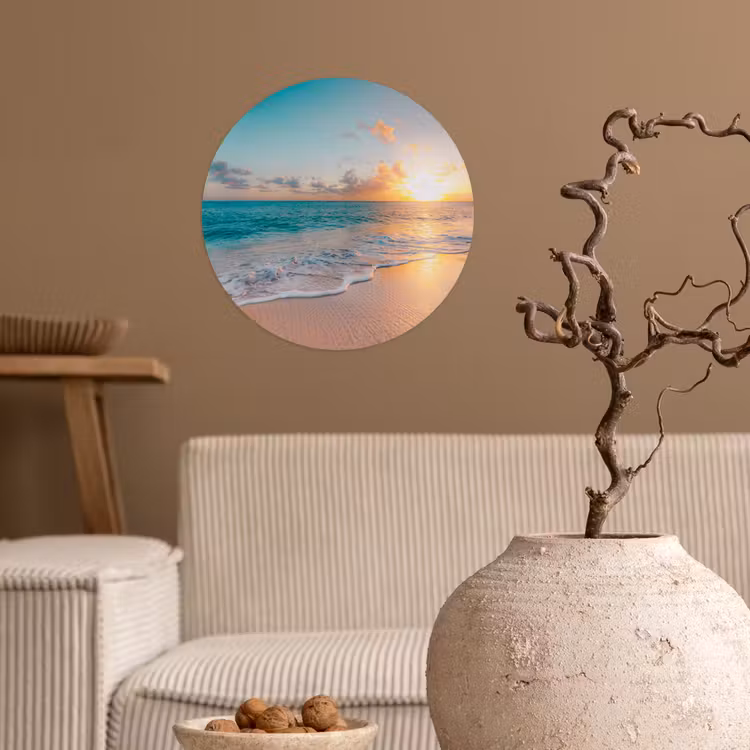 Zonsondergang - Strand - Zee - Zomer - Blauw Wandcirkel behangsticker klein -sfeer1