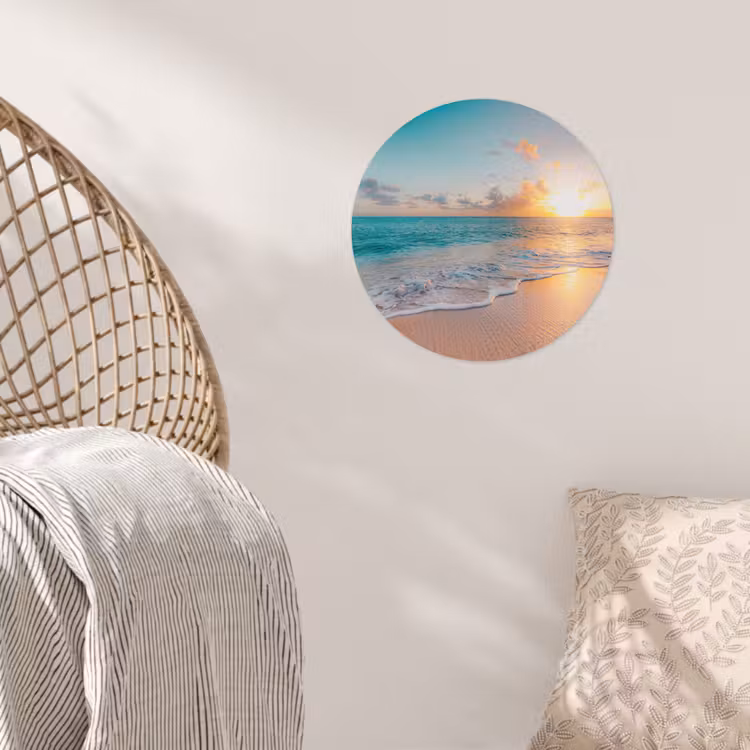 Zonsondergang - Strand - Zee - Zomer - Blauw Wandcirkel behangsticker klein -sfeer4