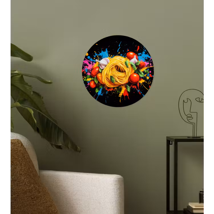 Spaghetti - Graffiti - Verf - Kleurrijk - Eten - Modern Wandcirkel behangsticker klein -sfeer2