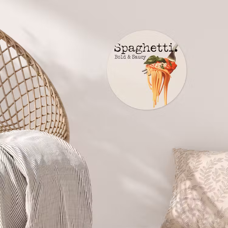 Spaghetti - tomatensaus - Parmezaanse kaas Wandcirkel behangsticker klein -sfeer4