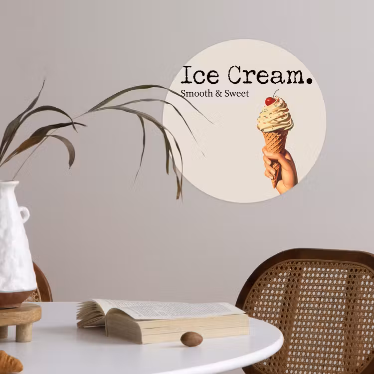 Ice cream - Softijs - Kleurrijk - Kers Wandcirkel behangsticker klein -sfeer3