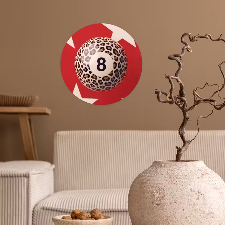 Spel - Dierenprint - Nummer 8 - Modern - Rood Wandcirkel behangsticker klein -sfeer1