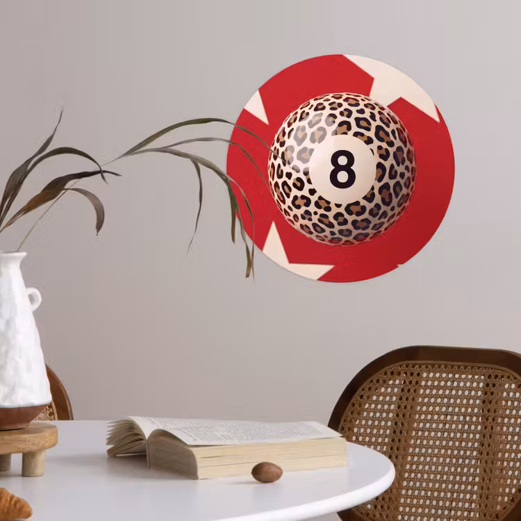 Spel - Dierenprint - Nummer 8 - Modern - Rood Wandcirkel behangsticker klein -sfeer3