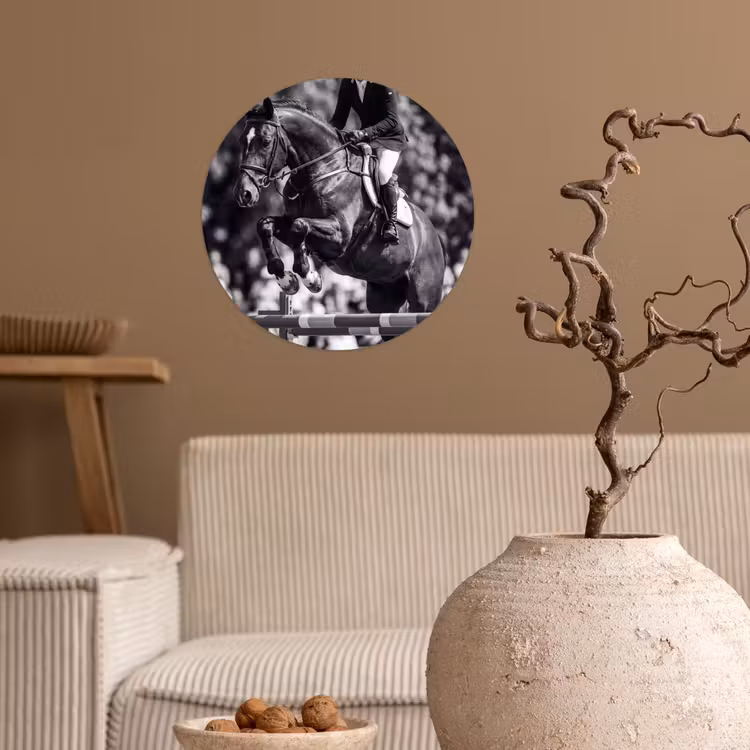 Springen - Paard - Zwart - Wit Wandcirkel behangsticker klein -sfeer1