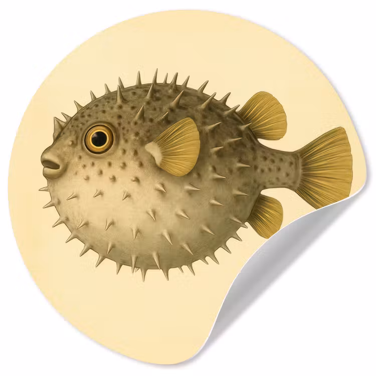 Stekels - Vis - Opgeblazen - Bruin Wandcirkel behangsticker klein -3d