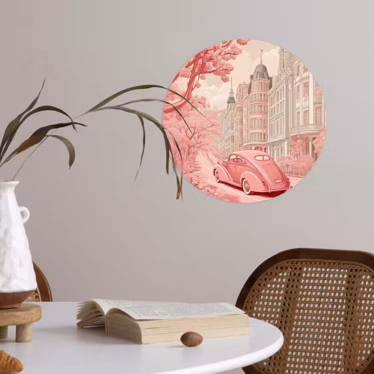 City - Car - Pink Wandcirkel behangsticker klein -sfeer3