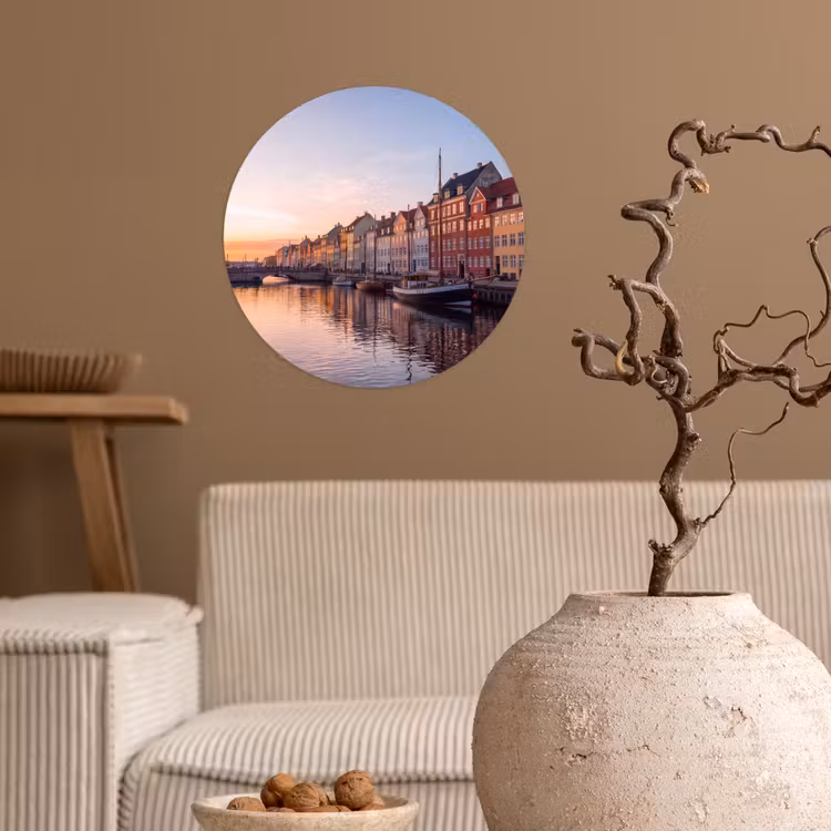 Stad - Gracht - Zonsondergang - Klassiek - Kleurrijk Wandcirkel behangsticker klein -sfeer1