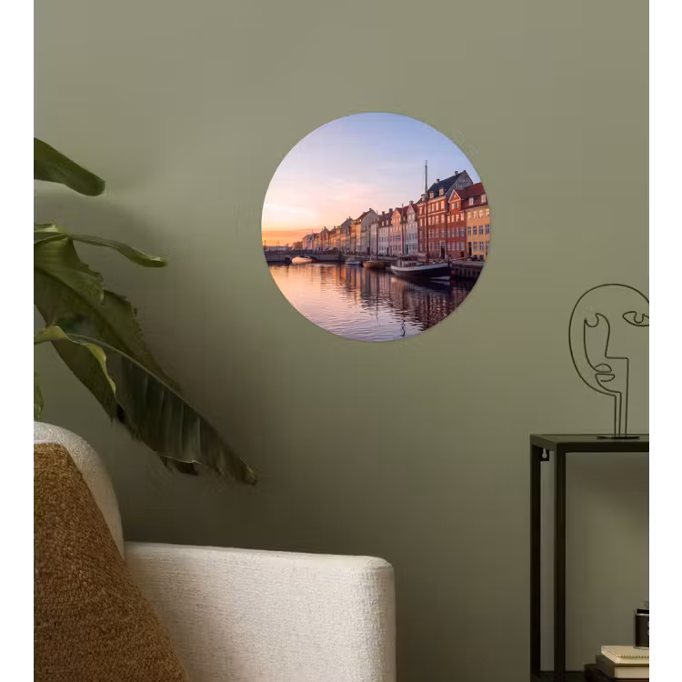 Stad - Gracht - Zonsondergang - Klassiek - Kleurrijk Wandcirkel behangsticker klein -sfeer2