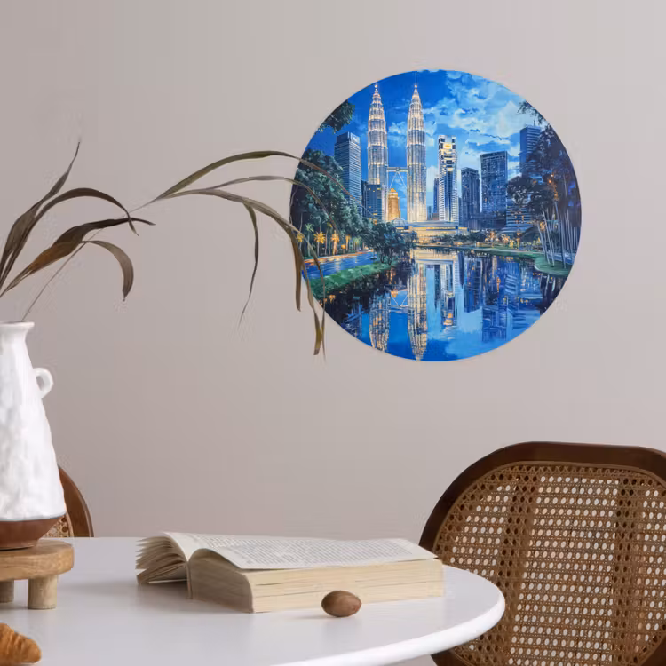 Stad Kuala Lumpur - Skyline - Wolkenkrabbers - Water Wandcirkel behangsticker klein -sfeer3