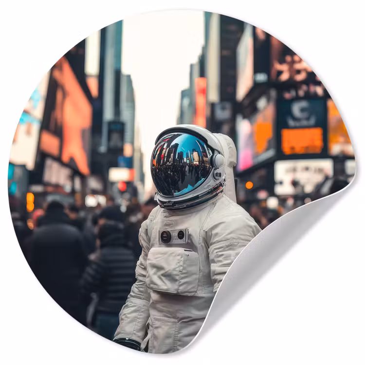 Stad - Mensen - Astronaut - Wit Wandcirkel behangsticker klein -3d