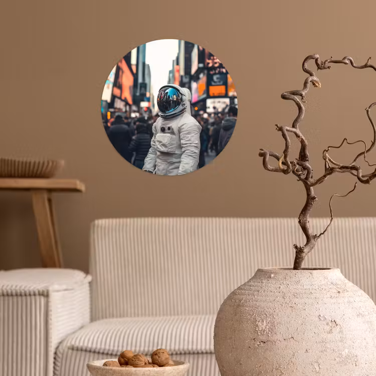 Stad - Mensen - Astronaut - Wit Wandcirkel behangsticker klein -sfeer1
