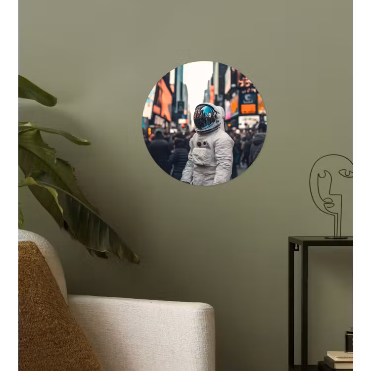 Stad - Mensen - Astronaut - Wit Wandcirkel behangsticker klein -sfeer2