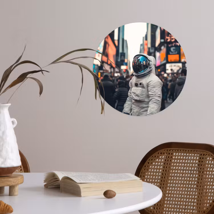 Stad - Mensen - Astronaut - Wit Wandcirkel behangsticker klein -sfeer3