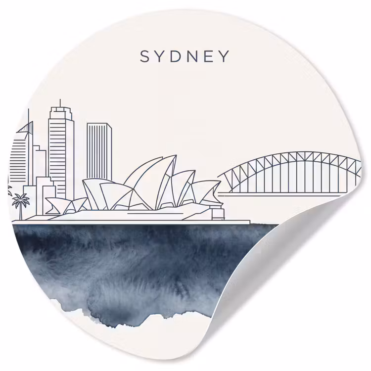 Stad - Skyline - Architectuur - Minimalistisch - Blauw Wandcirkel behangsticker klein -3d