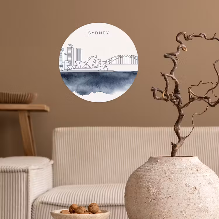 Stad - Skyline - Architectuur - Minimalistisch - Blauw Wandcirkel behangsticker klein -sfeer1