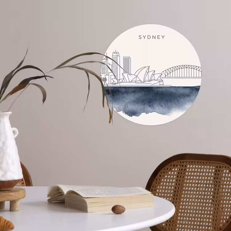 Stad - Skyline - Architectuur - Minimalistisch - Blauw Wandcirkel behangsticker klein -sfeer3