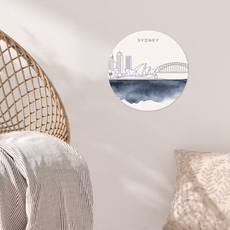 Stad - Skyline - Architectuur - Minimalistisch - Blauw Wandcirkel behangsticker klein -sfeer4