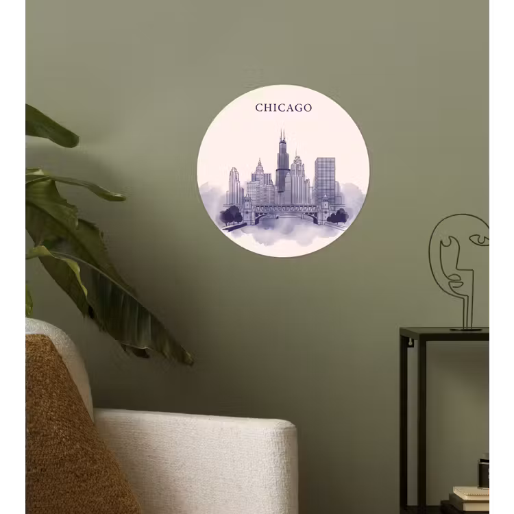 Stad - Skyline - Architectuur - Lijntekening - Blauw Wandcirkel behangsticker klein -sfeer2