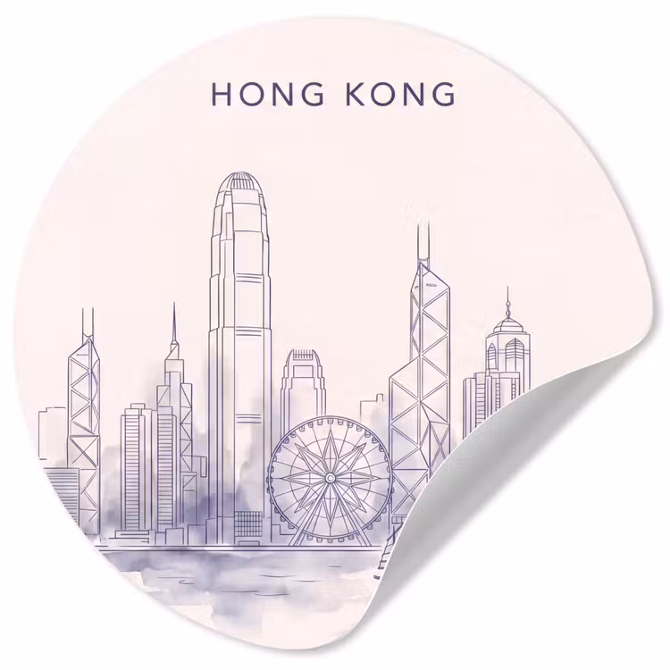 Stad - Skyline - Water - Lijntekening - Blauw Wandcirkel behangsticker klein -3d