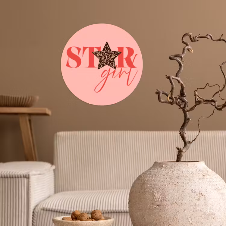 Star girl - Roze - Panter - Ster Wandcirkel behangsticker klein -sfeer1