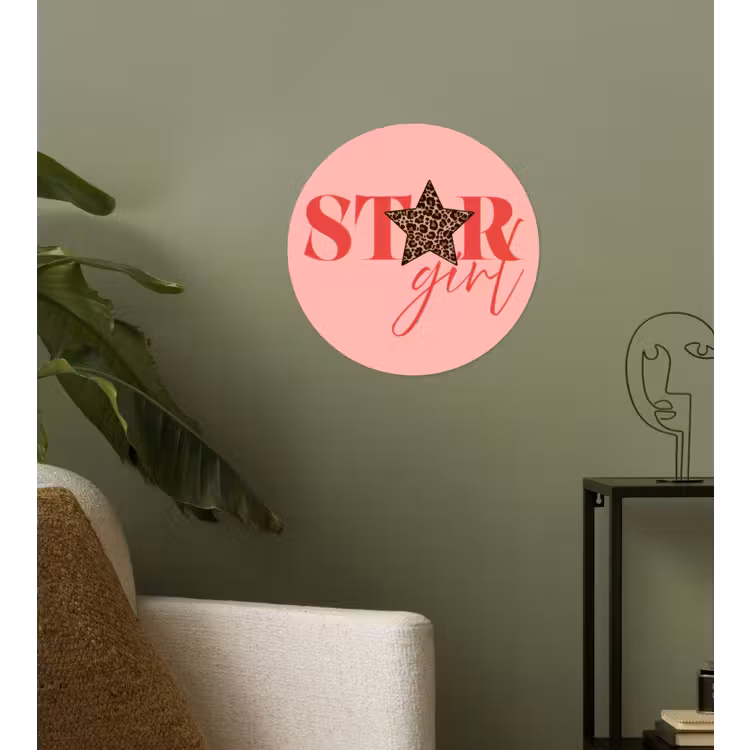 Star girl - Roze - Panter - Ster Wandcirkel behangsticker klein -sfeer2