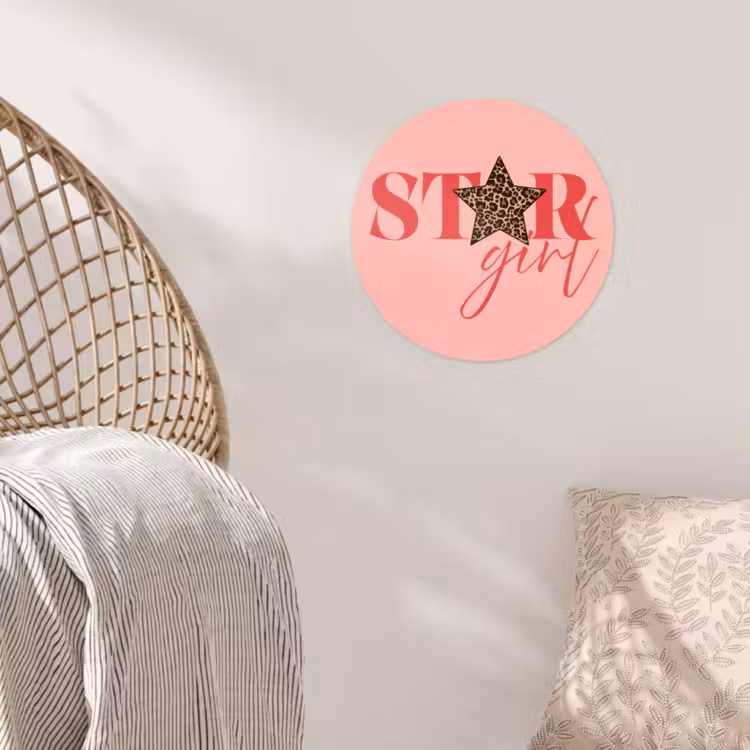 Star girl - Roze - Panter - Ster Wandcirkel behangsticker klein -sfeer4