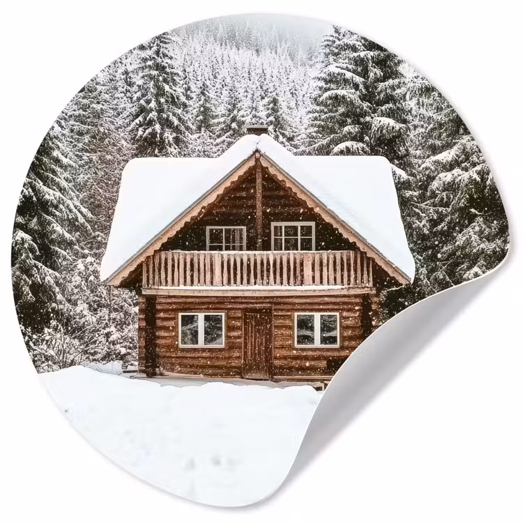 Huis - Bos - Winter - Natuur - Sneeuw Wandcirkel behangsticker klein -3d