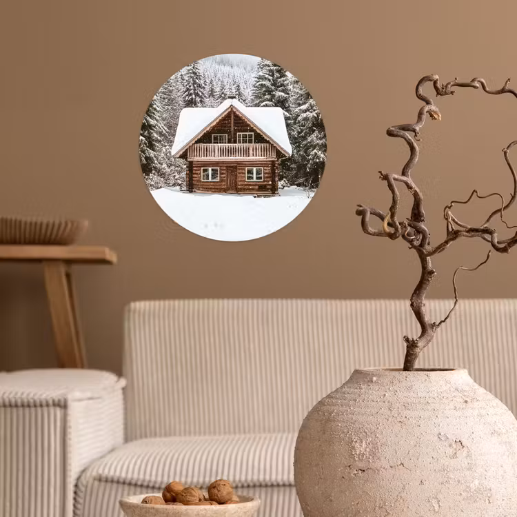 Huis - Bos - Winter - Natuur - Sneeuw Wandcirkel behangsticker klein -sfeer1