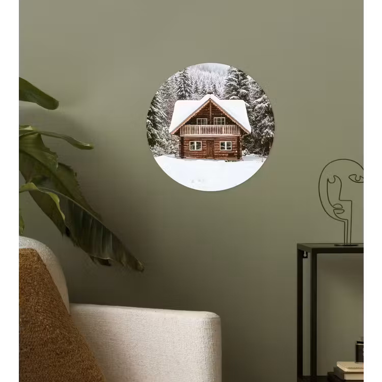 Huis - Bos - Winter - Natuur - Sneeuw Wandcirkel behangsticker klein -sfeer2