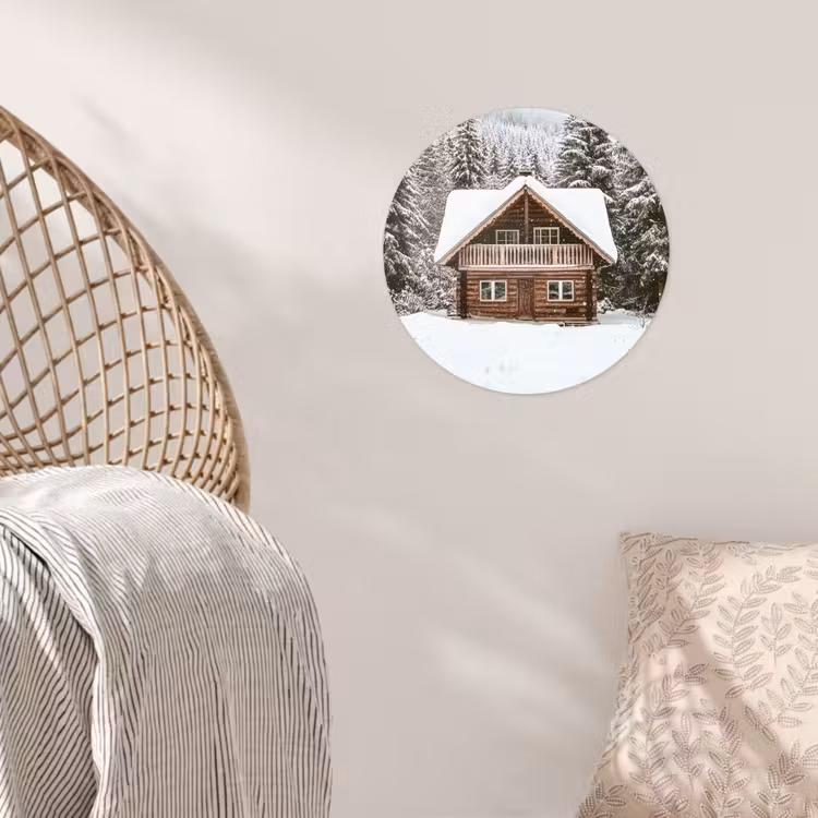 Huis - Bos - Winter - Natuur - Sneeuw Wandcirkel behangsticker klein -sfeer4