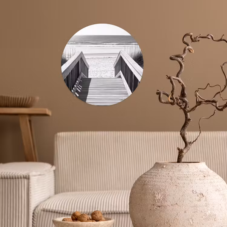 Loopbrug - Hout - Strand - Zee Wandcirkel behangsticker klein -sfeer1