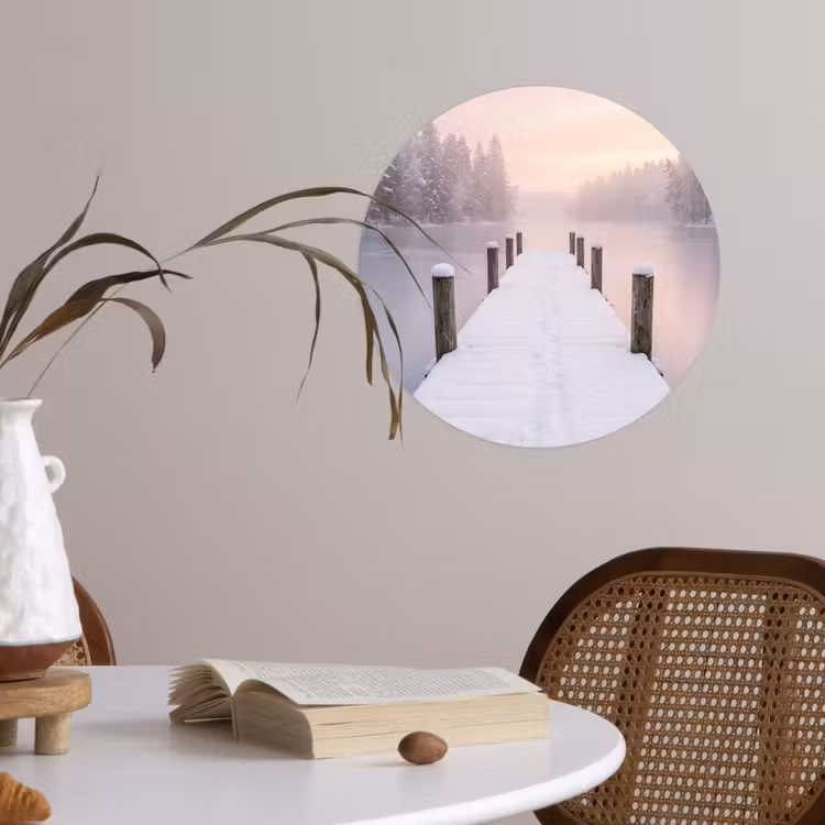 Steiger - Meer - Mist - Winter - Serene Wandcirkel behangsticker klein -sfeer3