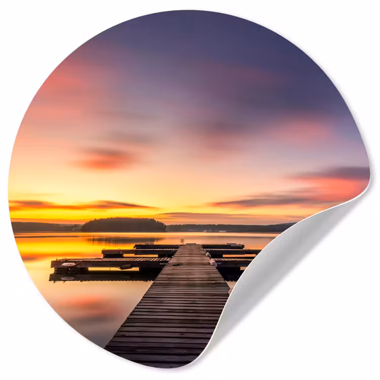 Steiger - Zonsondergang - Water - Zee - Reflectie Wandcirkel behangsticker klein -3d