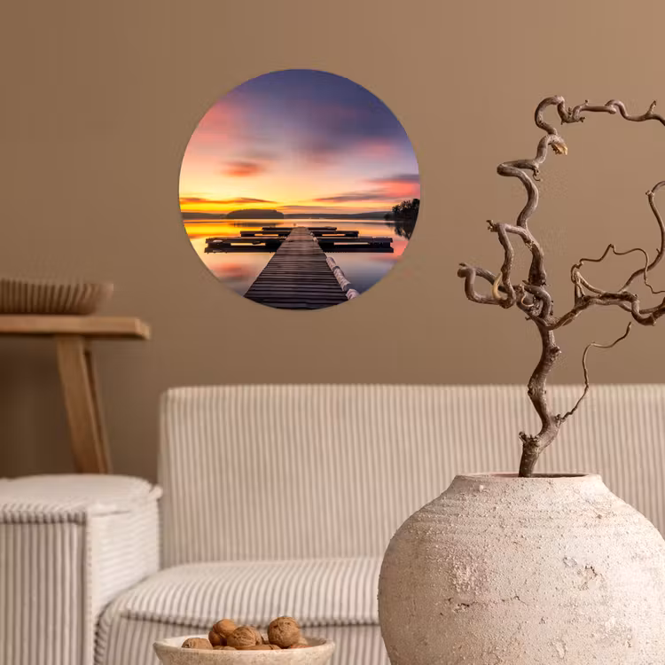 Steiger - Zonsondergang - Water - Zee - Reflectie Wandcirkel behangsticker klein -sfeer1