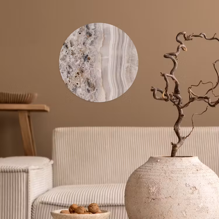 Steen - Textuur - Abstract - Beige - Wit Wandcirkel behangsticker klein -sfeer1