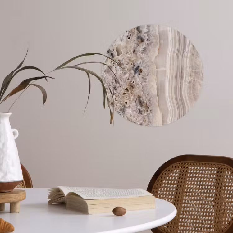 Steen - Textuur - Abstract - Beige - Wit Wandcirkel behangsticker klein -sfeer3