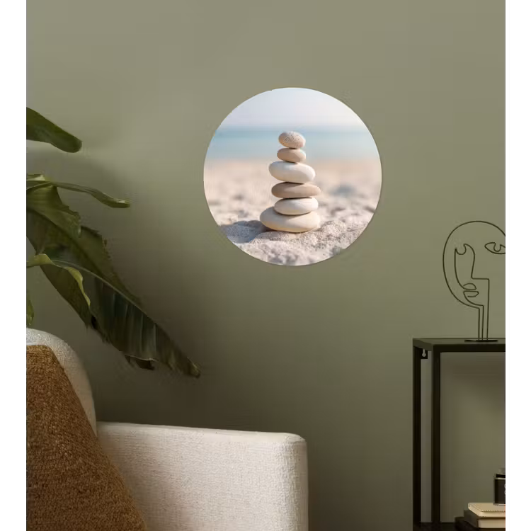 Stenen - Stapel - Zand - Zee Wandcirkel behangsticker klein -sfeer2