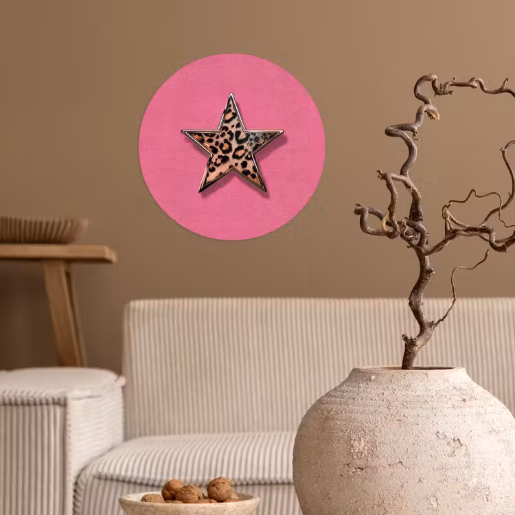Ster - Luipaard - Print - Roze Wandcirkel behangsticker klein -sfeer1
