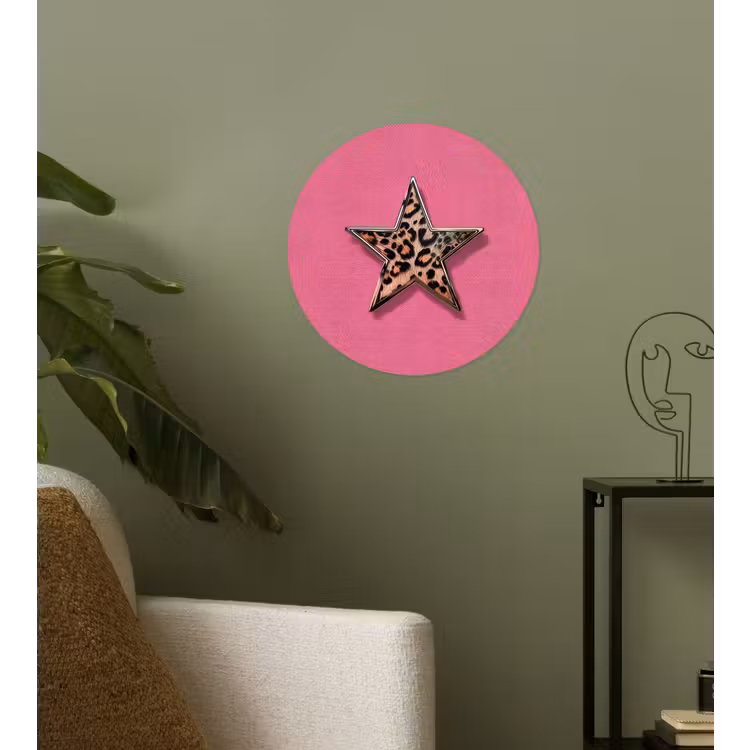 Ster - Luipaard - Print - Roze Wandcirkel behangsticker klein -sfeer2