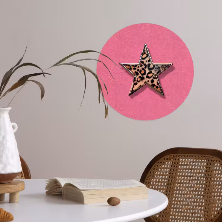Ster - Luipaard - Print - Roze Wandcirkel behangsticker klein -sfeer3