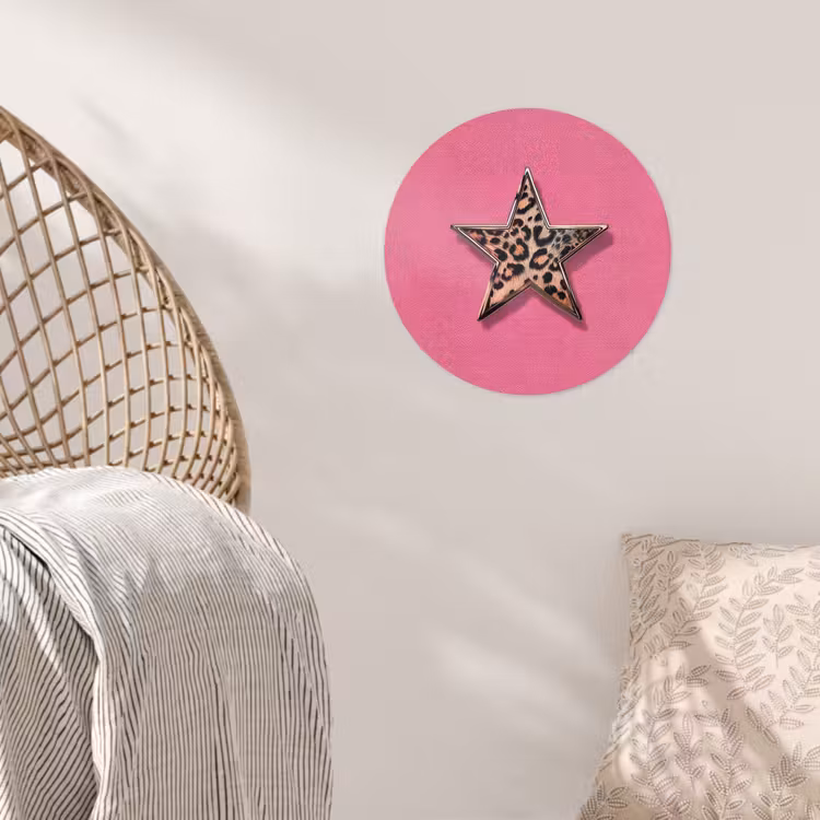 Ster - Luipaard - Print - Roze Wandcirkel behangsticker klein -sfeer4
