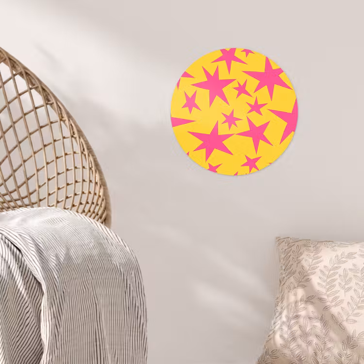 Sterren - Patroon - Roze - Geel Wandcirkel behangsticker klein 186 -sfeer4