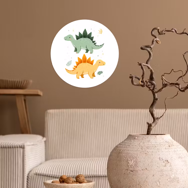 Sterren - Stegosaurussen - Blaadjes - Groen Wandcirkel behangsticker klein -sfeer1