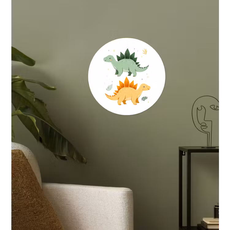 Sterren - Stegosaurussen - Blaadjes - Groen Wandcirkel behangsticker klein -sfeer2
