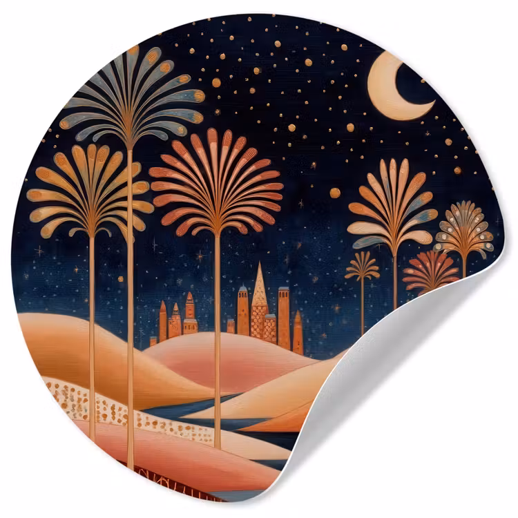 Sterrenhemel - Palmen - Rivier Wandcirkel behangsticker klein -3d