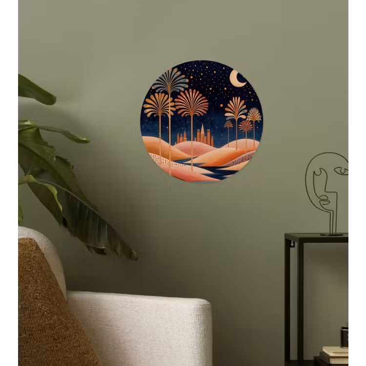 Sterrenhemel - Palmen - Rivier Wandcirkel behangsticker klein -sfeer2
