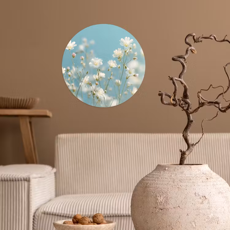 Stengels - Bloemen - Lucht - Wit Wandcirkel behangsticker klein -sfeer1