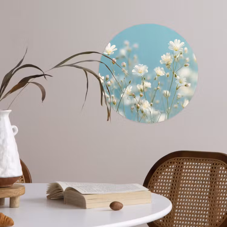 Stengels - Bloemen - Lucht - Wit Wandcirkel behangsticker klein -sfeer3