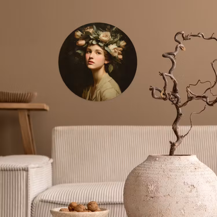 Bloemenstilte - Vrouw - Portret Wandcirkel behangsticker klein -sfeer1