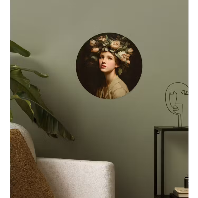 Bloemenstilte - Vrouw - Portret Wandcirkel behangsticker klein -sfeer2